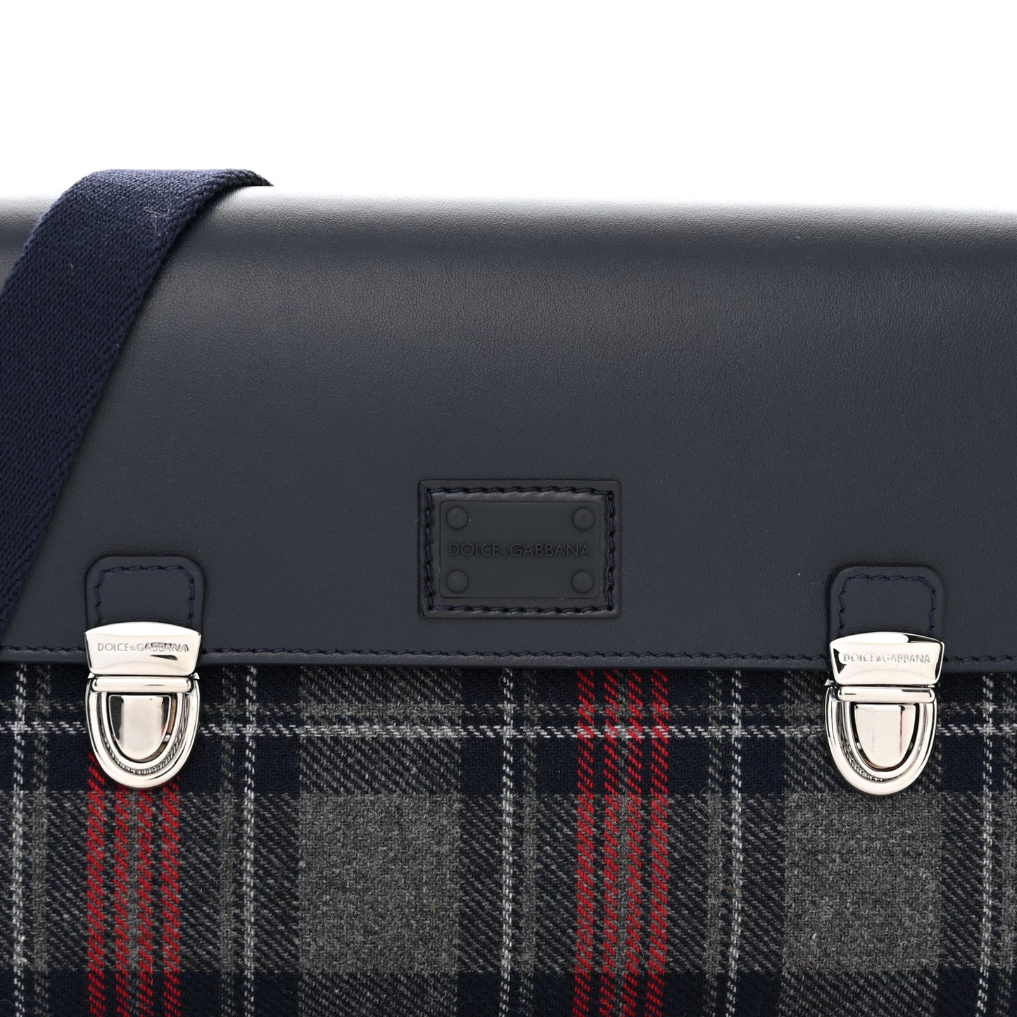 Wool Calfskin Tartan Kids Satchel Blue Red Multicolor