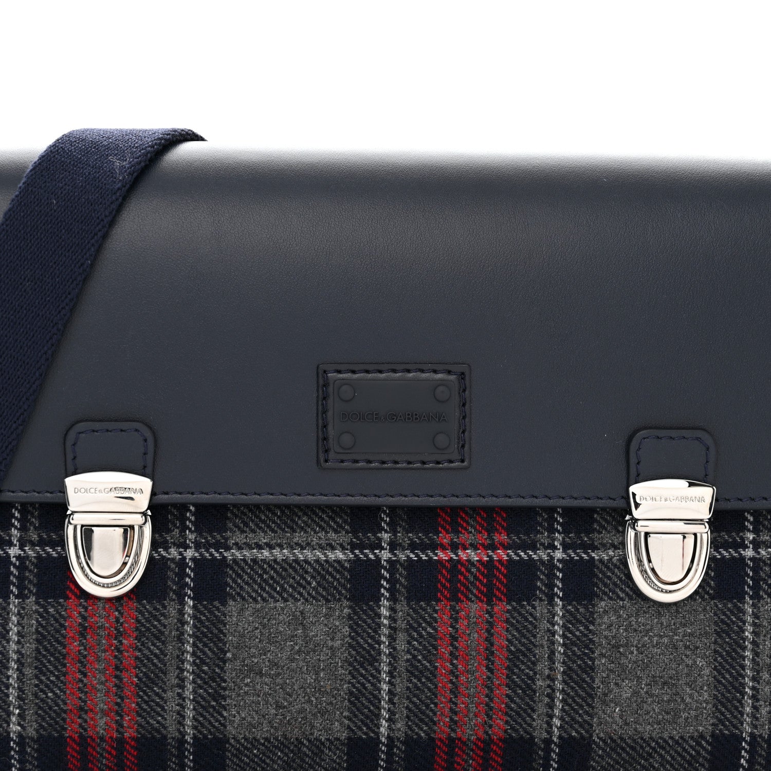 Dolce & Gabbana Wool Calfskin Tartan Kids Satchel Blue Red Multicolor 7 of 10