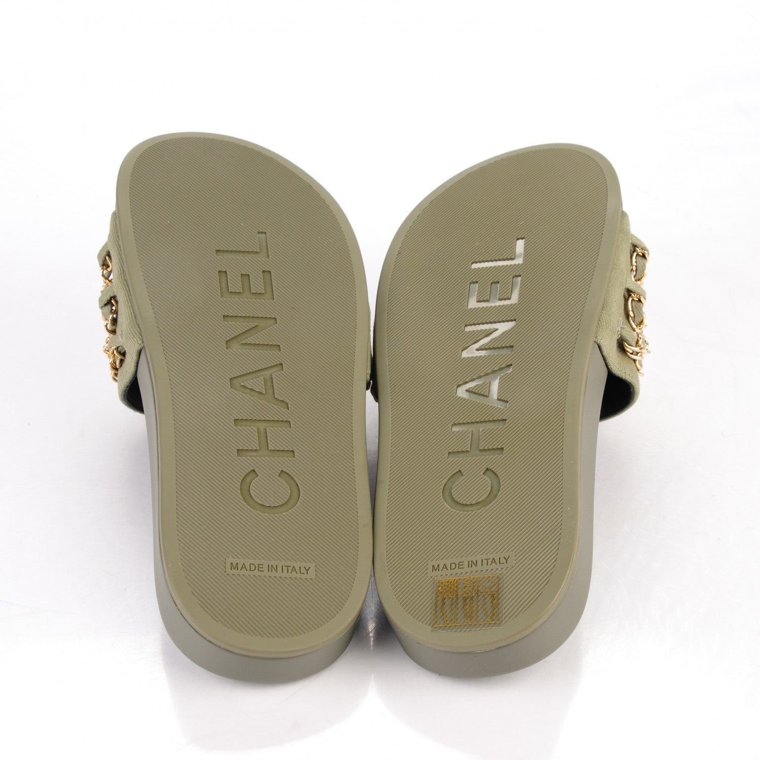 Chanel Lambskin Canvas Chain Flat Sandals 38 Khaki 5 of 7