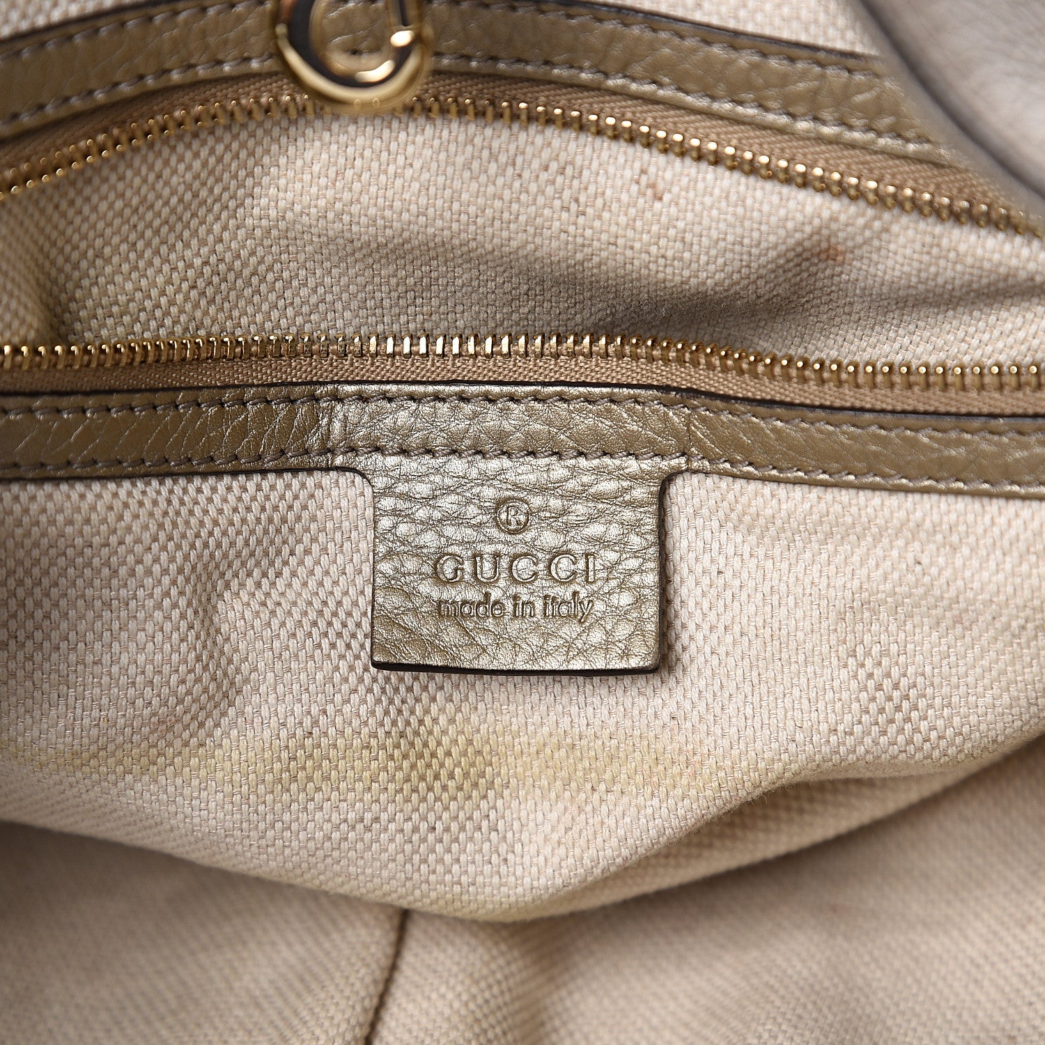 Gucci Metallic Pebbled Calfskin Medium Soho Chain Shoulder Bag Golden Beige 5 of 13