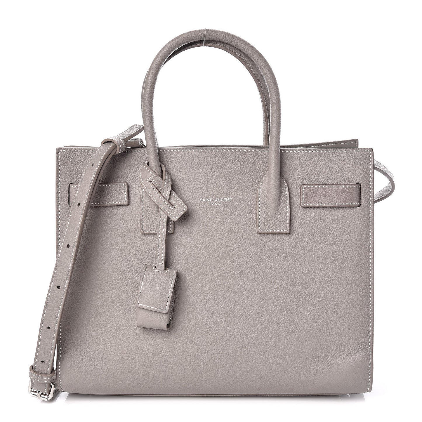 Grained Calfskin Topstich Baby Sac De Jour Grey
