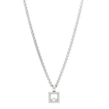 Chopard 18K White Gold Diamond Happy Diamonds Square Pendant Necklace 1 of 6