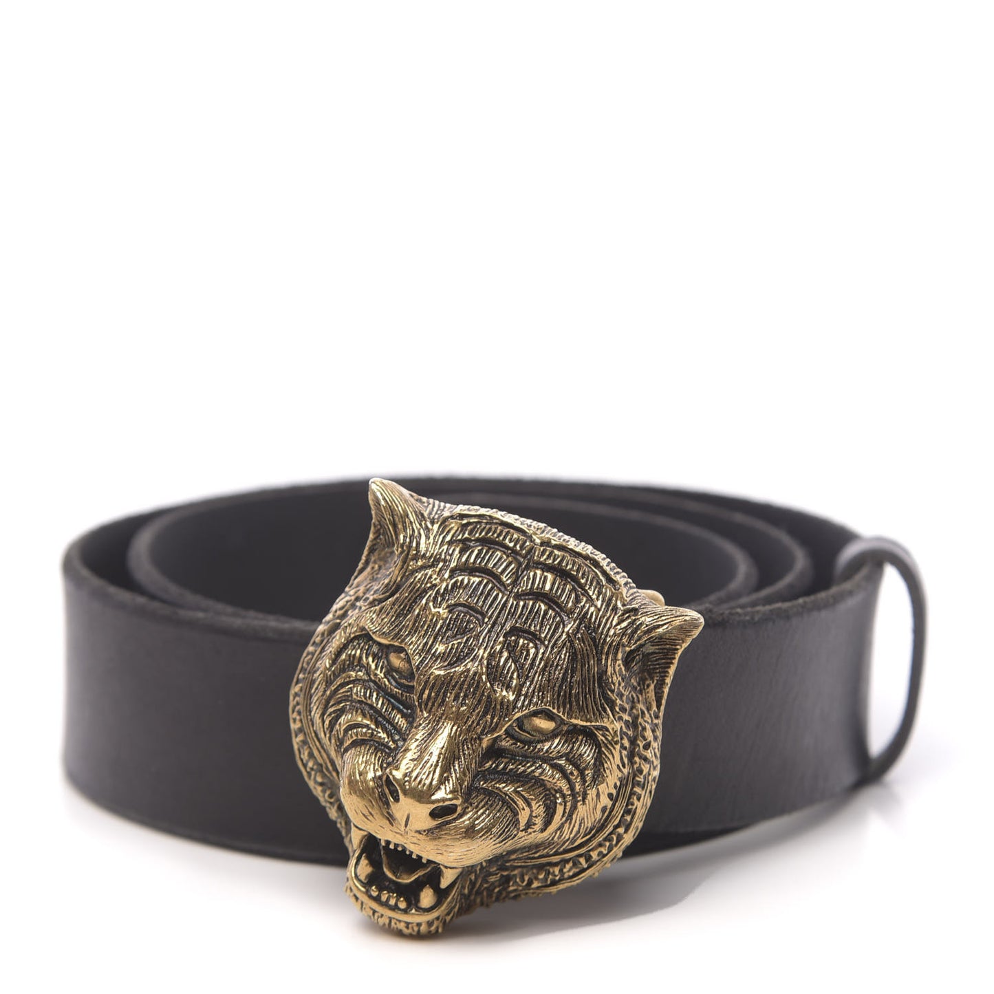 Calfskin Brass Feline Buckle Belt 80 32 Black