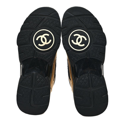 Chanel Satin Lambskin Fabric Tweed CC Sneakers 38.5 Gold Black 5 of 13