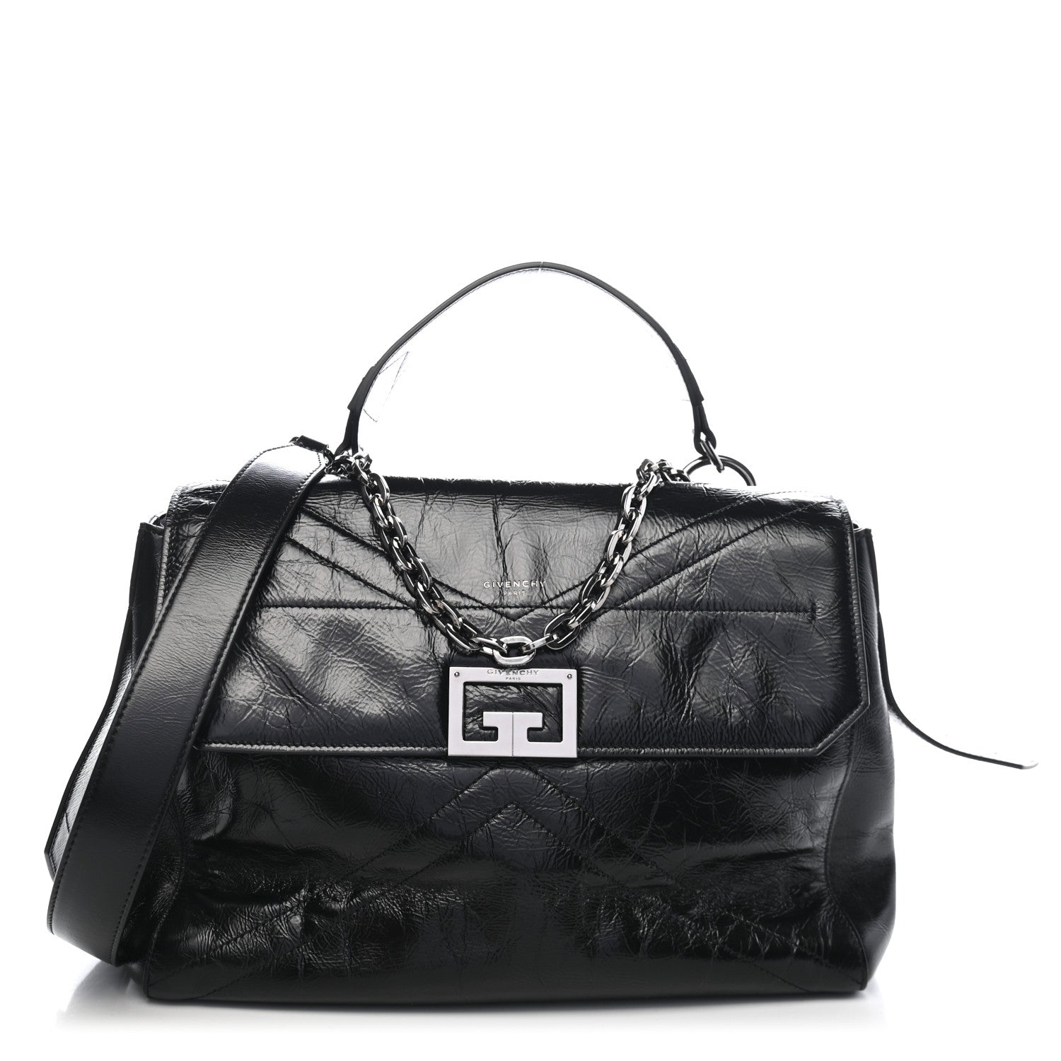 Givenchy Creased Patent Calfskin Medium ID Flap Black 1 of 7