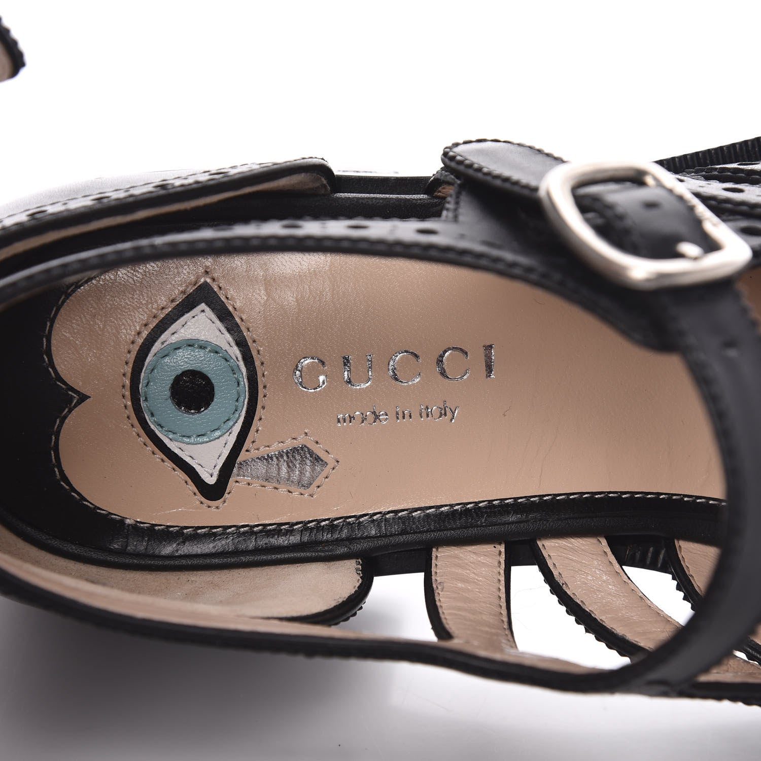 Gucci Calfskin Bee Embroidered Womens Queercore Brogue Wingtip Monk Strap Loafers 37 Black 7 of 8