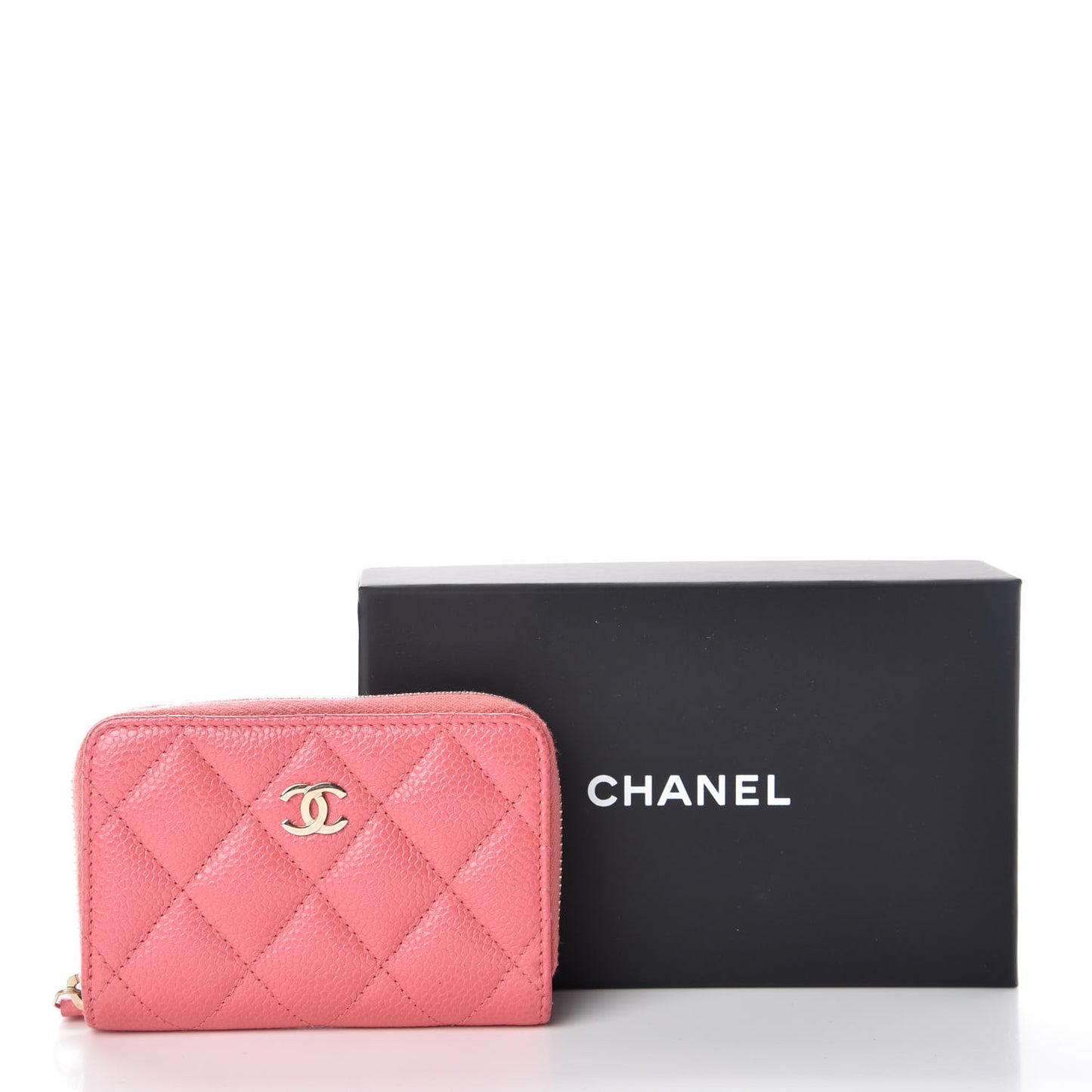 Metallic Caviar Quilted Zip Coin Purse Pink