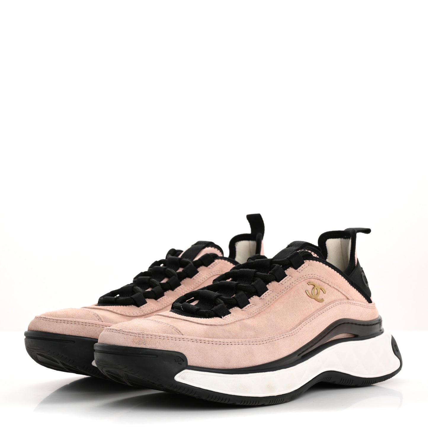 Suede Calfskin Nylon Grosgrain CC Sneakers 38.5 Light Pink