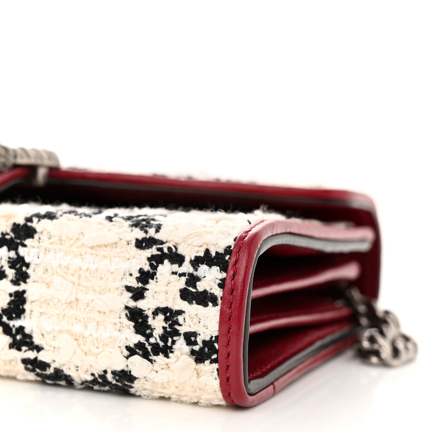 Gucci Tweed GG Monogram Mini Dionysus Chain Wallet White Black Romantic Cherry 10 of 10