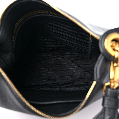 Prada Vitello Daino Zippered Messenger Hobo Black 5 of 8