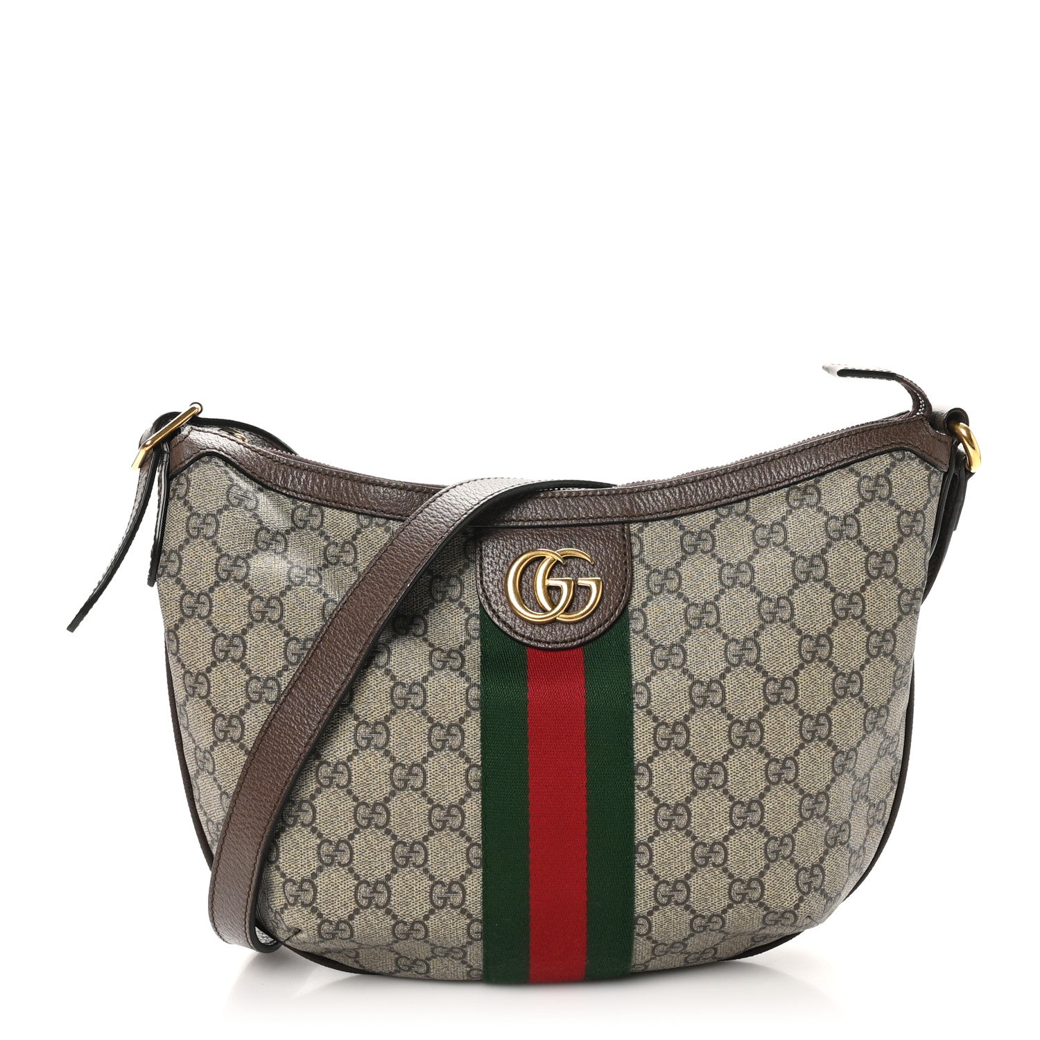 Gucci GG Supreme Monogram Web Small Ophidia Half Moon Hobo Brown 1 of 12