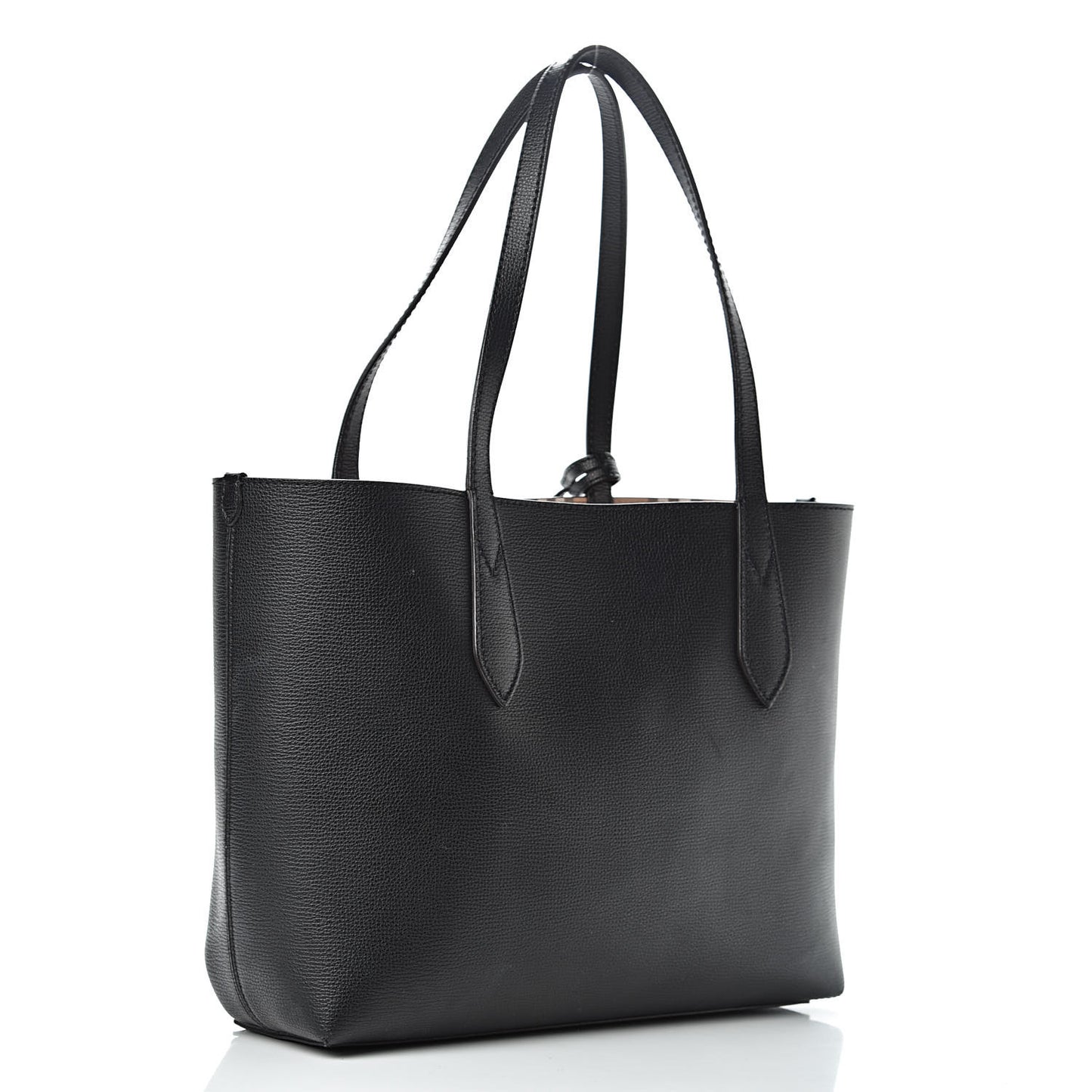 Grainy Calfskin Haymarket Check Small Reversible Tote Black