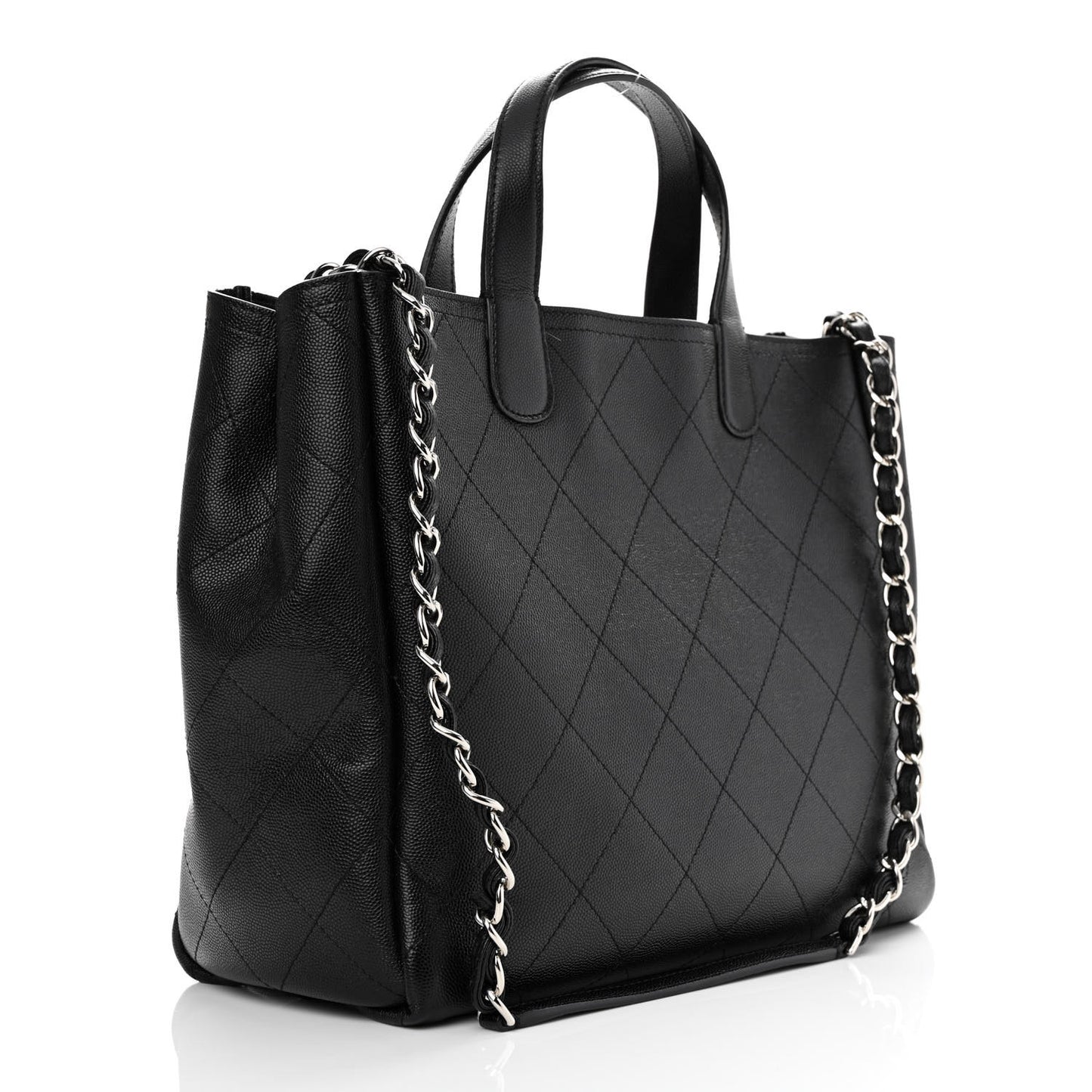 Caviar Stitched Medium Lady Coco Shopping Tote Black