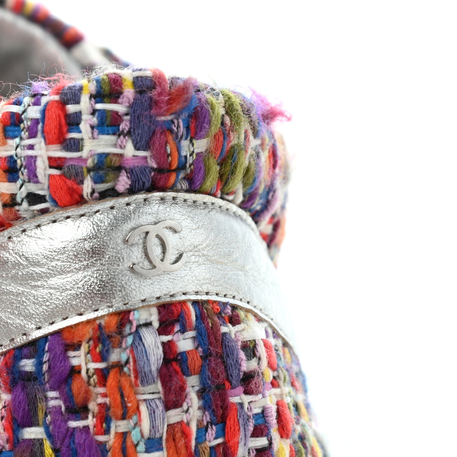 Chanel Tweed Lambskin Runway Sneakers 41 Silver Multicolor 10 of 13
