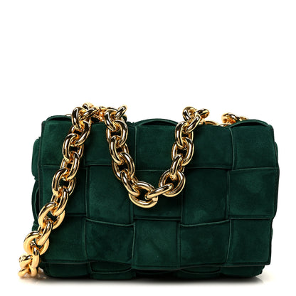 Bottega Veneta Suede Maxi Intrecciato Padded Chain Cassette Crossbody Bag Emerald Green 1 of 12