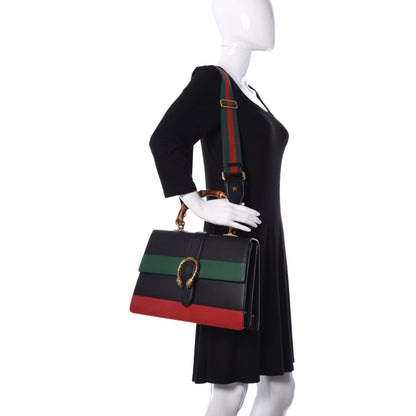 Gucci Calfskin Bamboo Web Large Dionysus Top Handle Bag Black Bright Evergreen Hibiscus Red 2 of 10