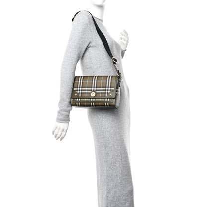 Burberry Coated Canvas Calfskin Vintage Check Medium Note Crossbody Bag Green 2 of 14
