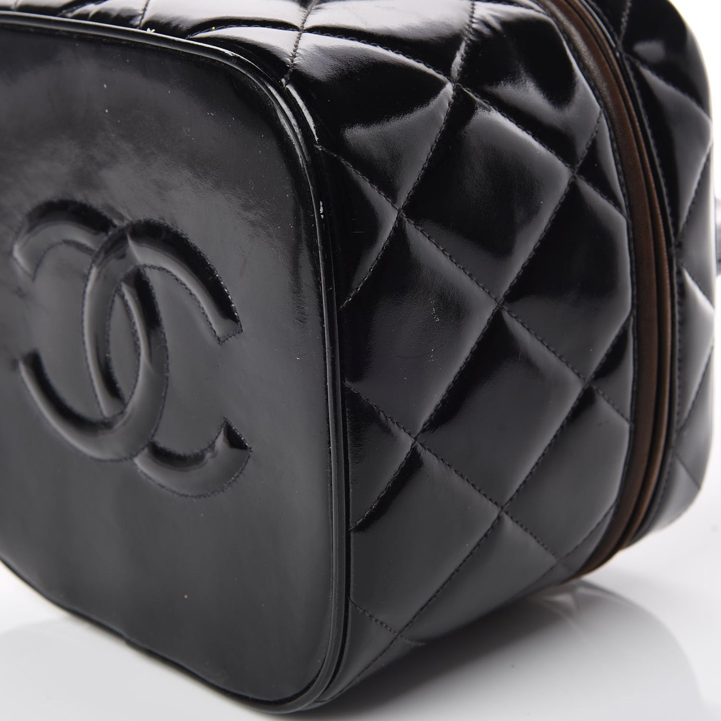 Patent Quilted Vanity Cosmetic Case Black