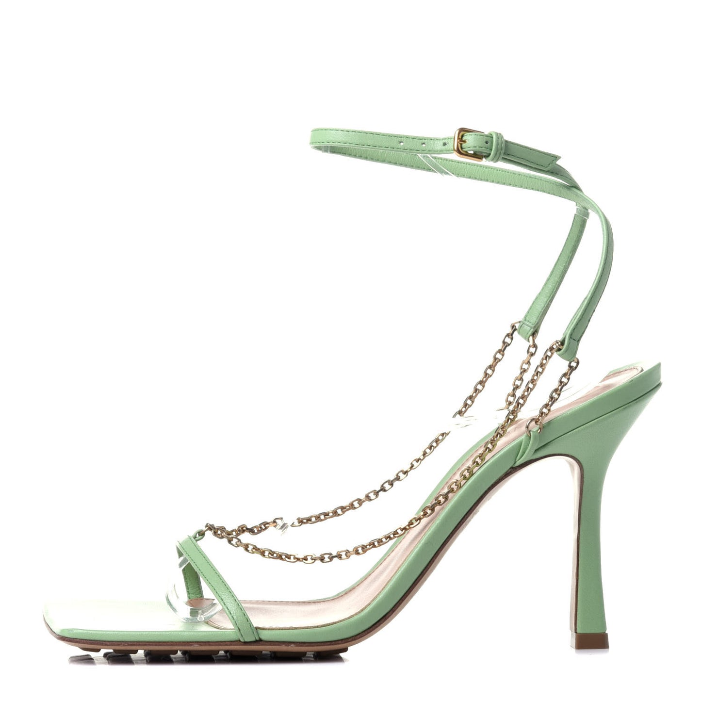 Lambskin Stretch Chain Strap 90mm Sandals 38.5 Pistachio
