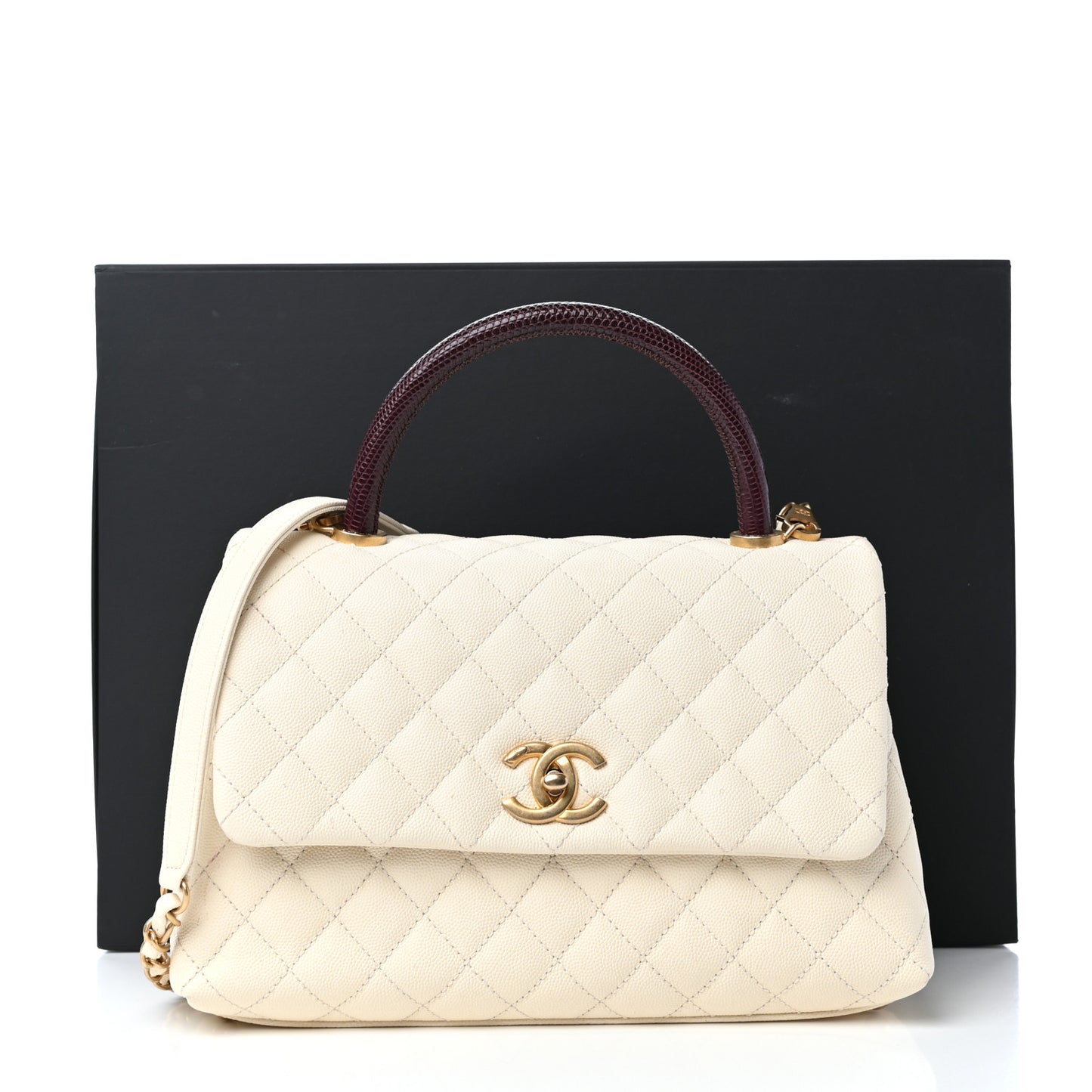 Caviar Lizard Quilted Small Coco Handle Flap Ivory