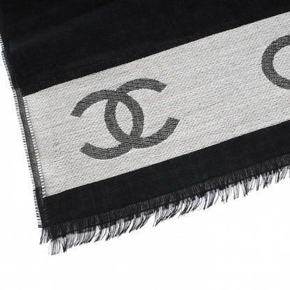 Chanel Wool Cashmere Silk CC Scarf Shawl Black White 4 of 8