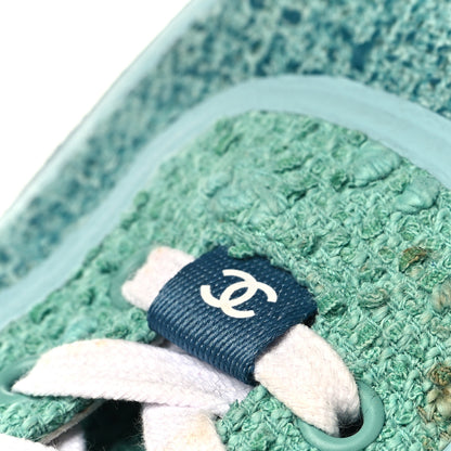 Chanel Tweed Suede Calfskin CC Sneakers 41 Green Navy 9 of 9