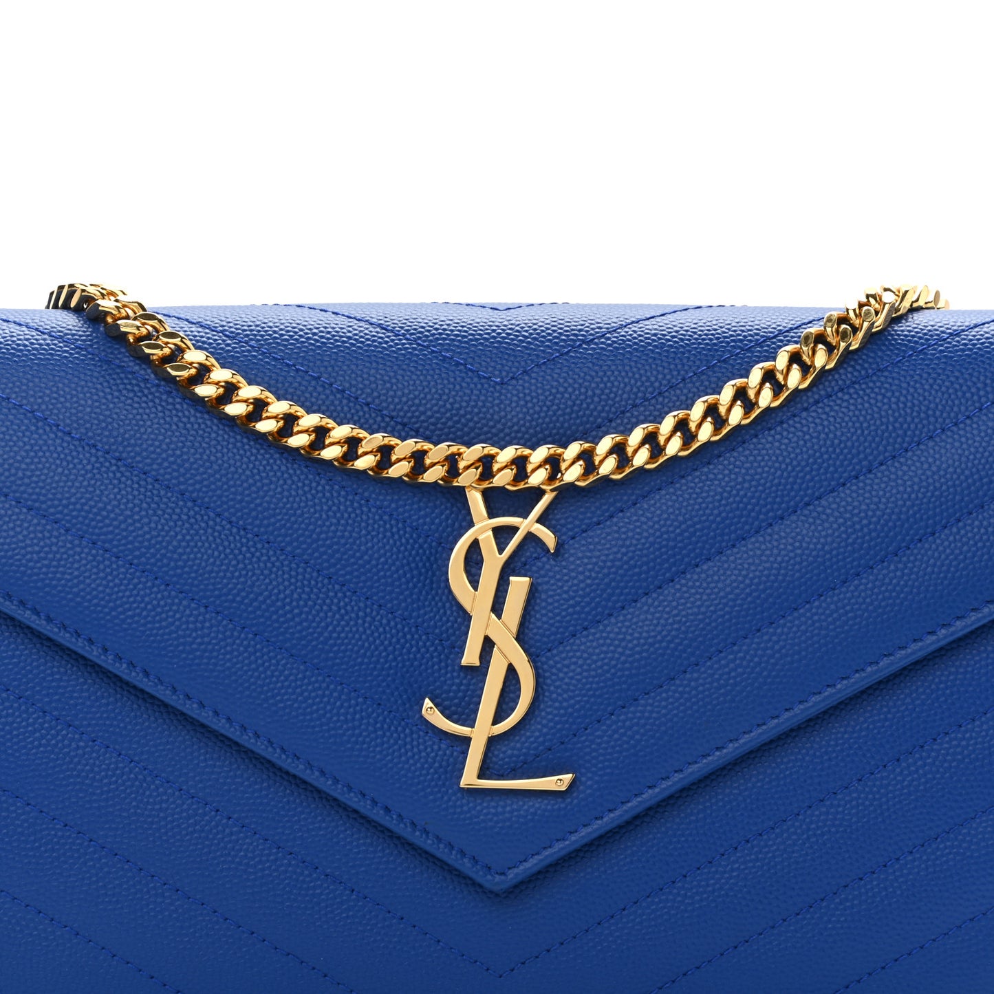 Grain De Poudre Matelasse Chevron Monogram Chain Wallet Blue Majorelle
