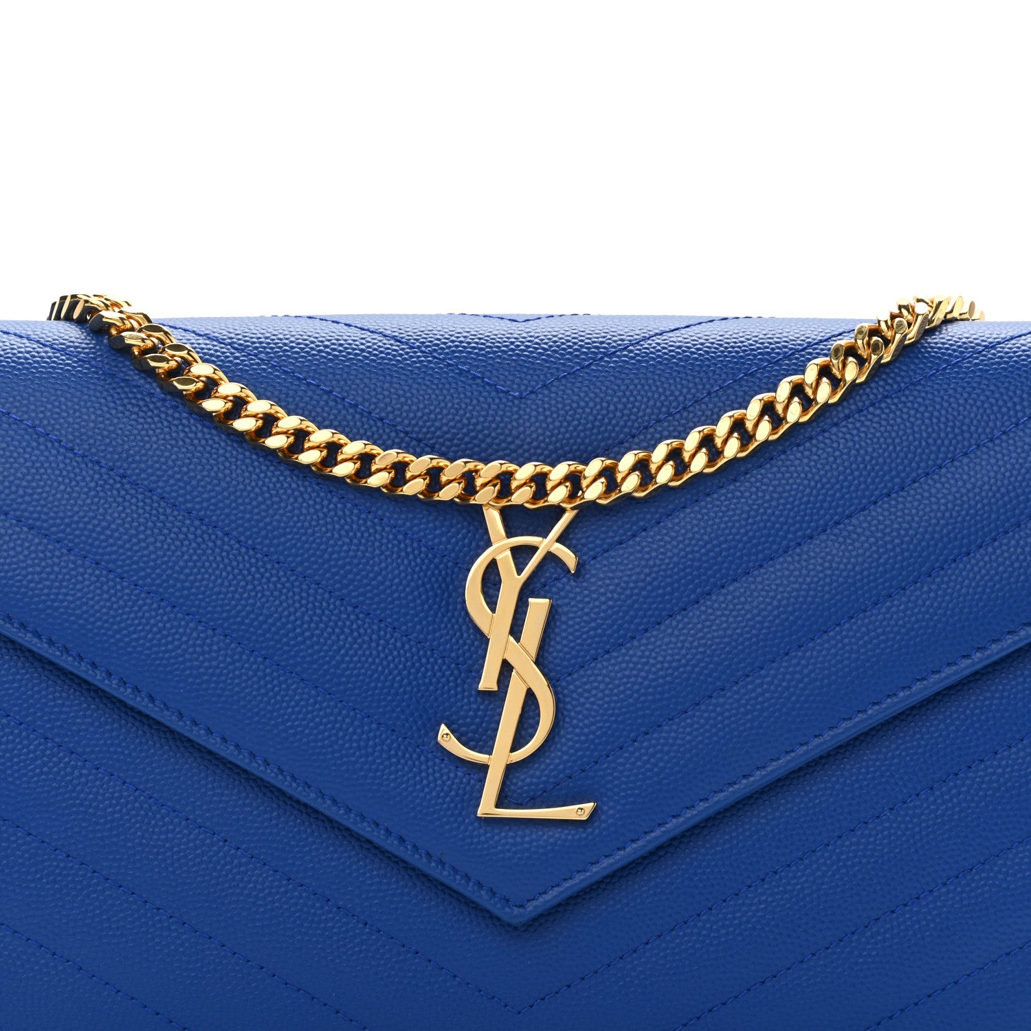 Saint Laurent Grain De Poudre Matelasse Chevron Monogram Chain Wallet Blue Majorelle 10 of 10