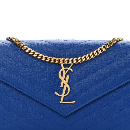 Saint Laurent Grain De Poudre Matelasse Chevron Monogram Chain Wallet Blue Majorelle 10 of 10