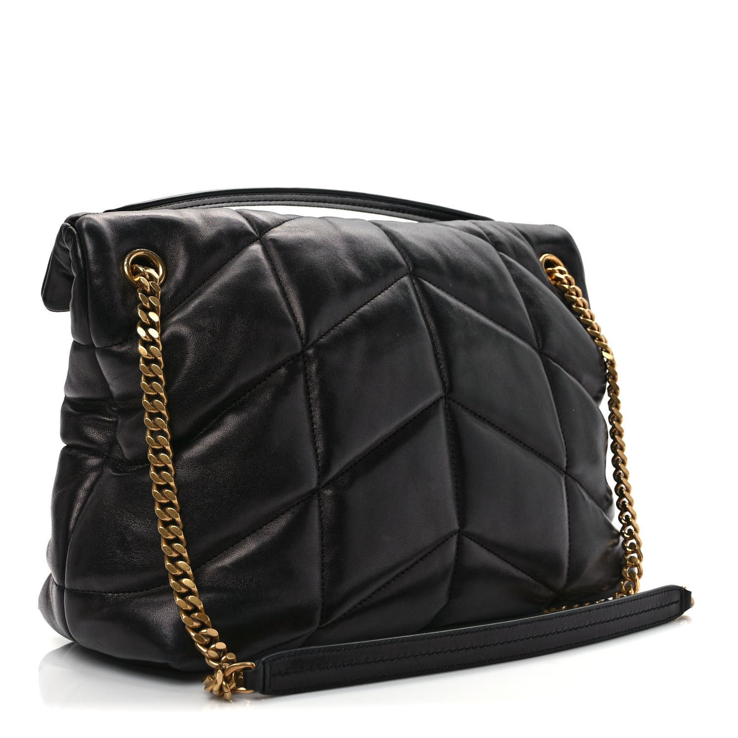 Lambskin Quilted Medium Loulou Puffer Monogram Chain Satchel Black