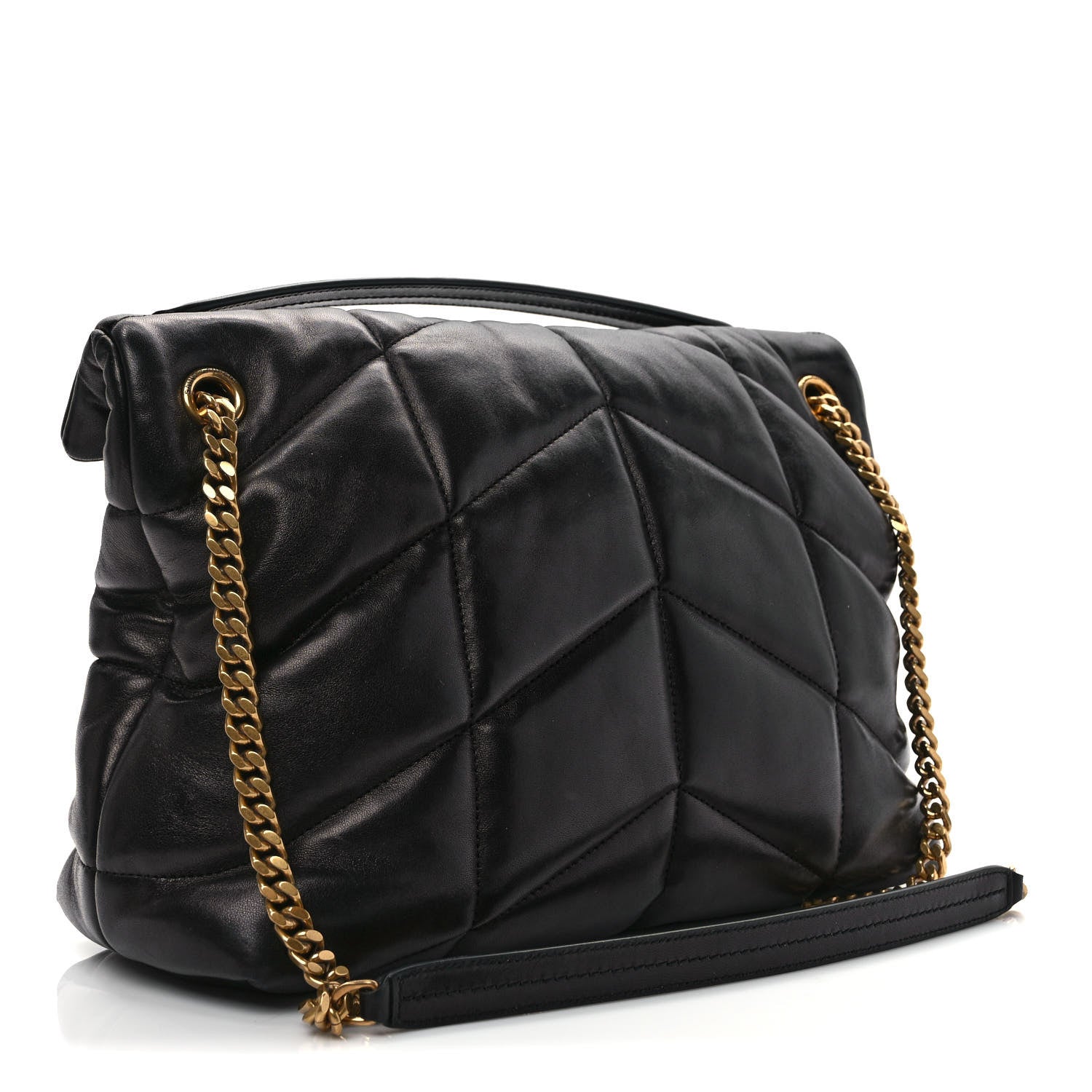 Saint Laurent Lambskin Quilted Medium Loulou Puffer Monogram Chain Satchel Black 3 of 12
