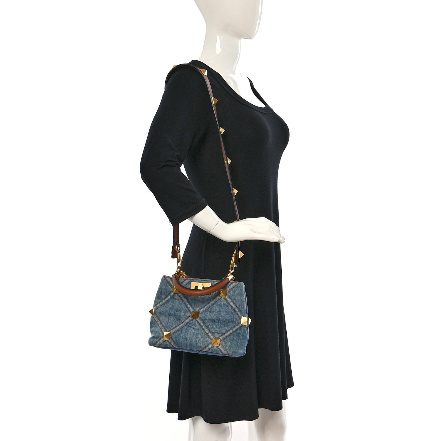 Valentino Garavani Denim Small Roman Stud The Handle Bag Light Denim Selleria 2 of 9