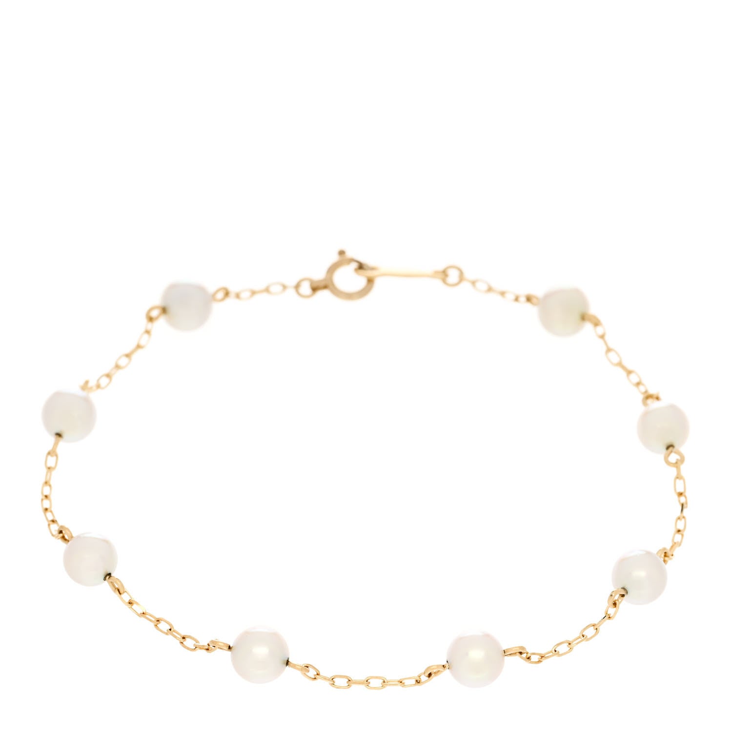 Mikimoto 18K Yellow Gold Akoya Pearl 5mm Station Bracelet 1 of 3