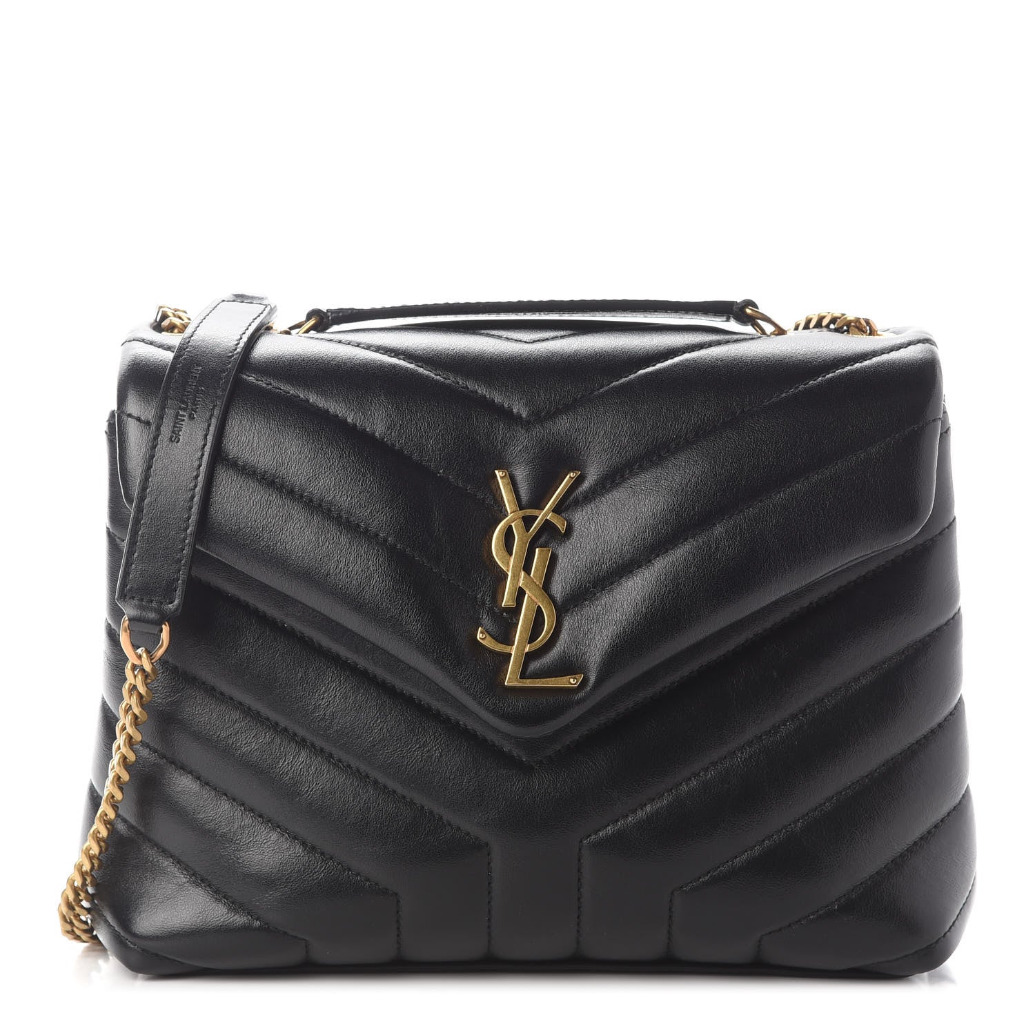 Saint Laurent Calfskin Y Quilted Monogram Small Loulou Chain Satchel Black 1 of 8