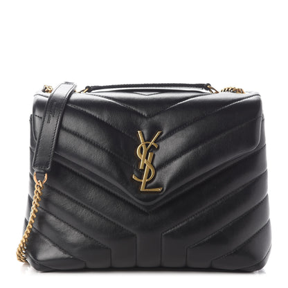 Saint Laurent Calfskin Y Quilted Monogram Small Loulou Chain Satchel Black 1 of 8