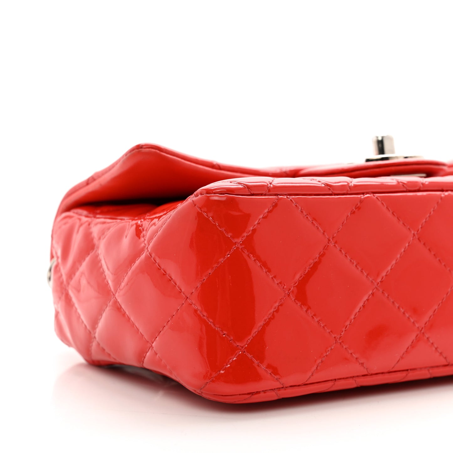 Patent Calfskin Quilted Mini Rectangular Flap Red