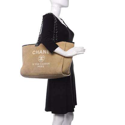Chanel Canvas Medium Deauville Tote Beige Black 2 of 10