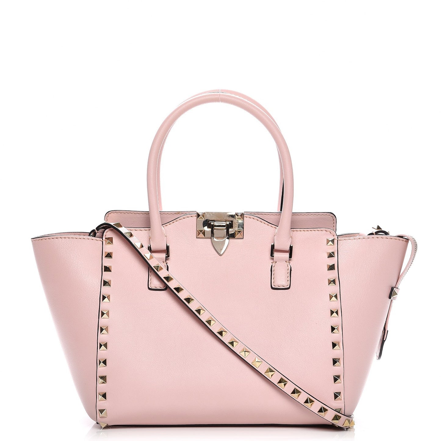 Vitello Small Rockstud Double Handle Tote Rose