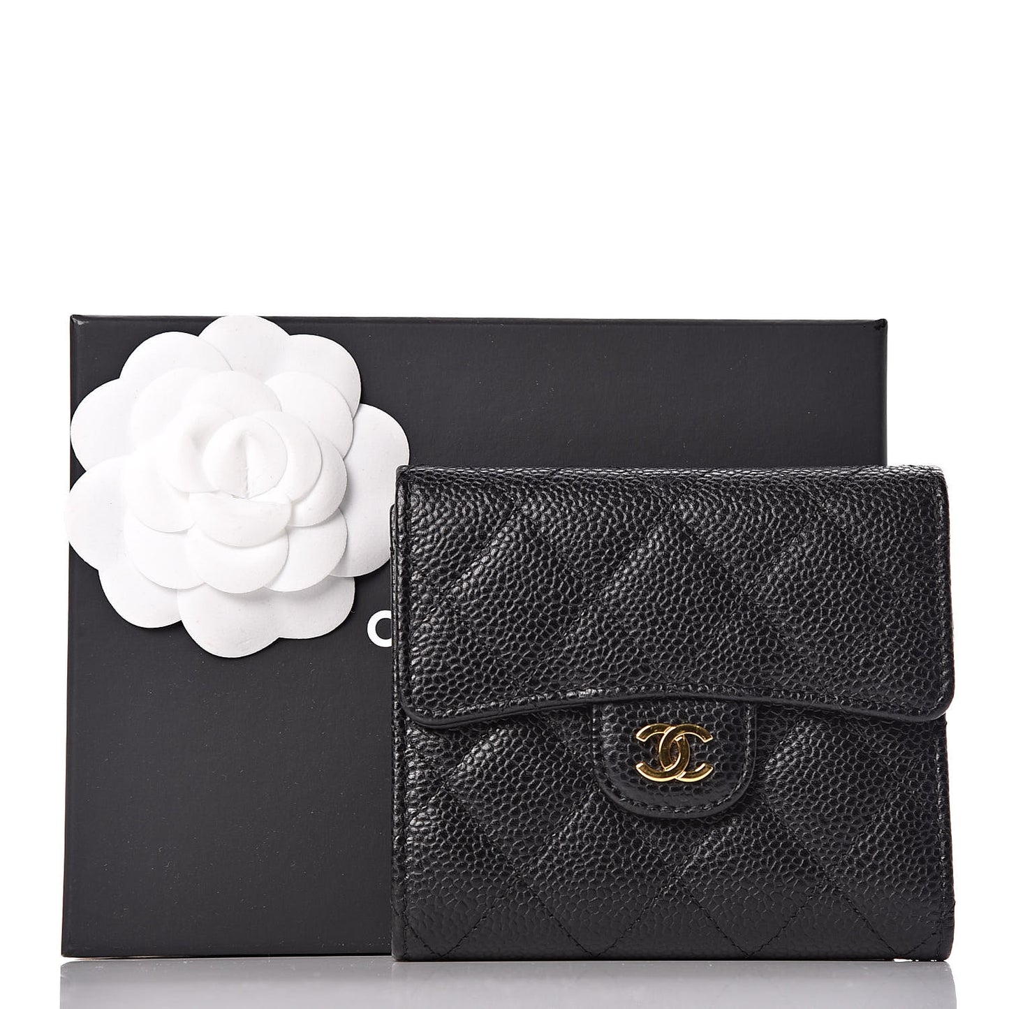 Caviar Quilted Compact Flap Wallet Black
