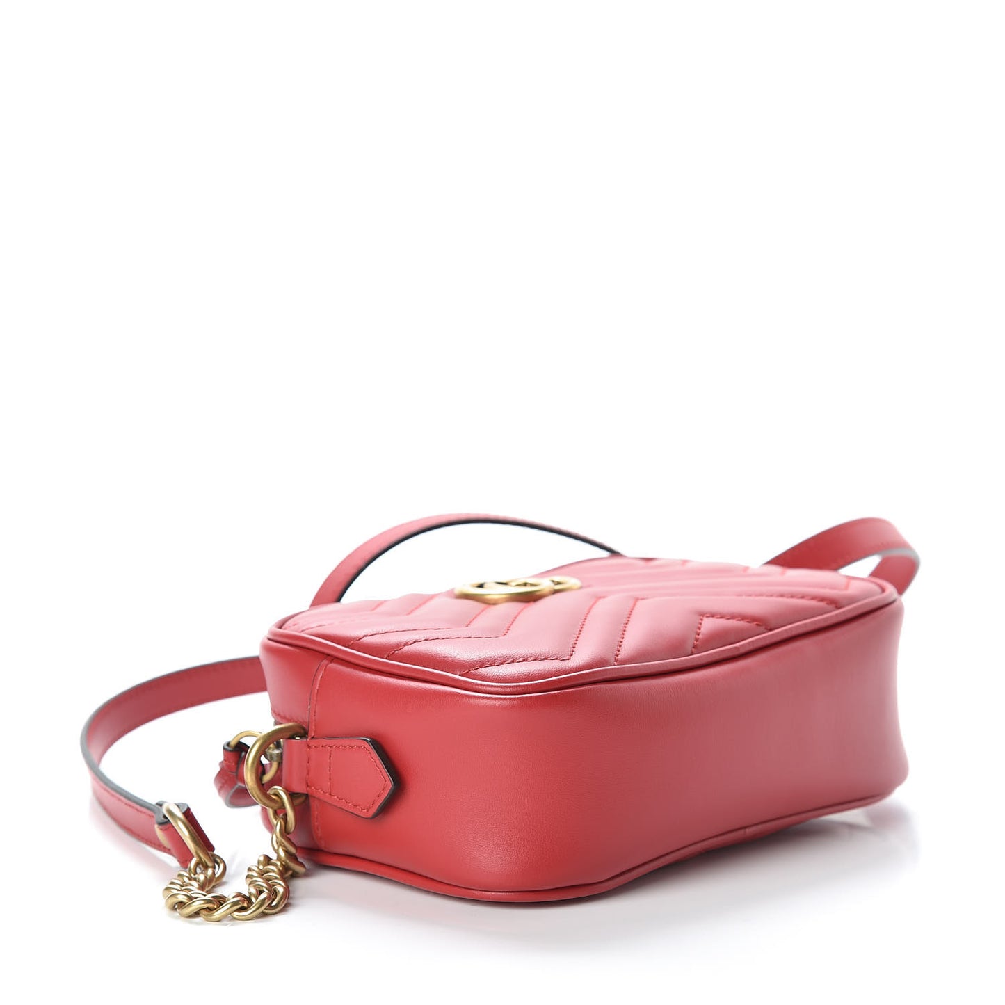 Calfskin Matelasse Mini GG Marmont Chain Shoulder Bag Hibiscus Red