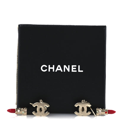 Chanel Crystal Enamel CC Lipstick Drop Earrings Red Black Gold 5 of 5