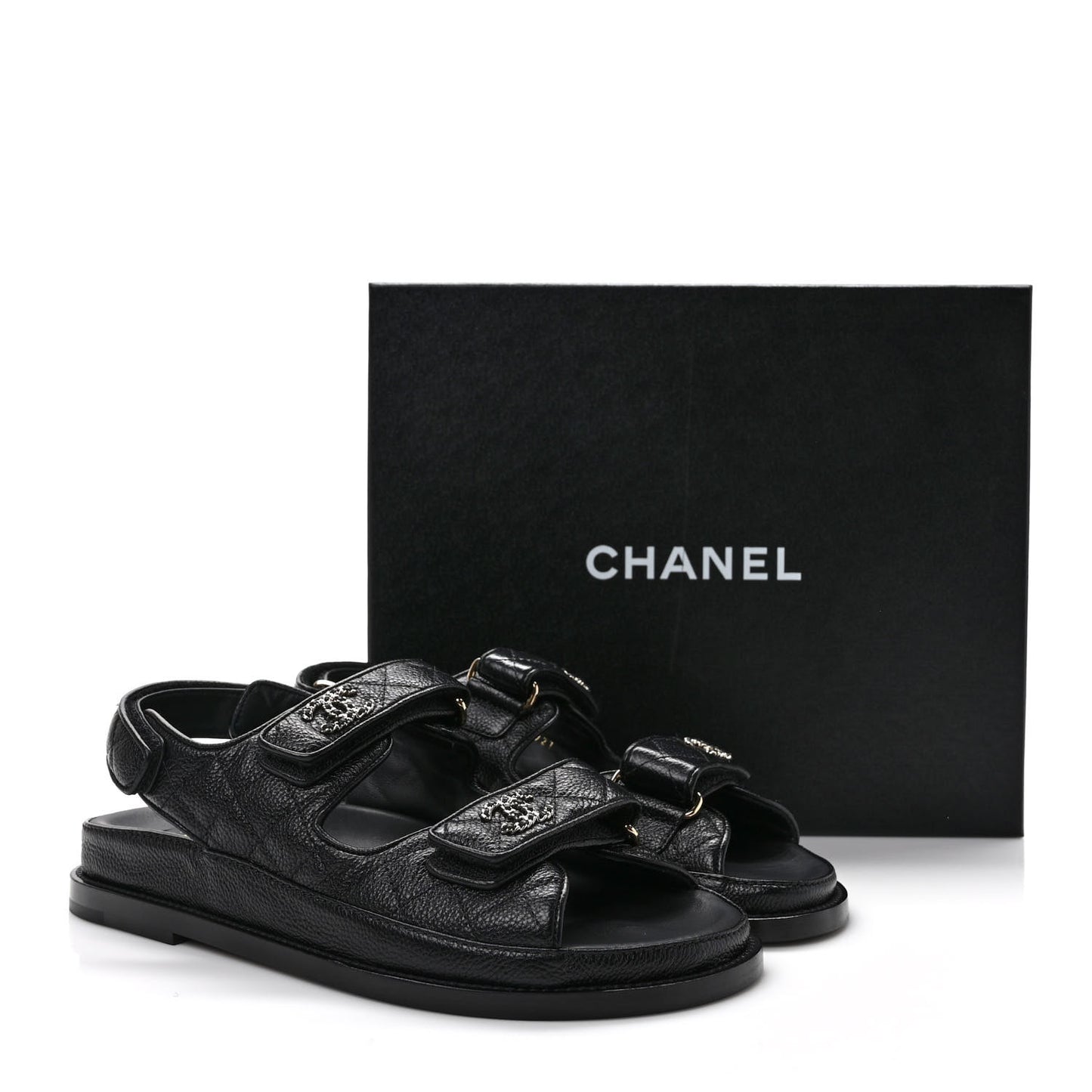 Grained Calfskin Velcro Dad Sandals 38 Black