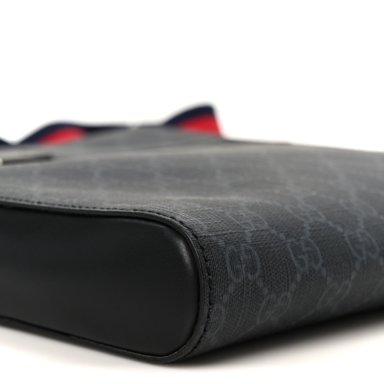Gucci GG Supreme Monogram Appia Calfskin Web Flat Messenger Bag Black Grey 11 of 12