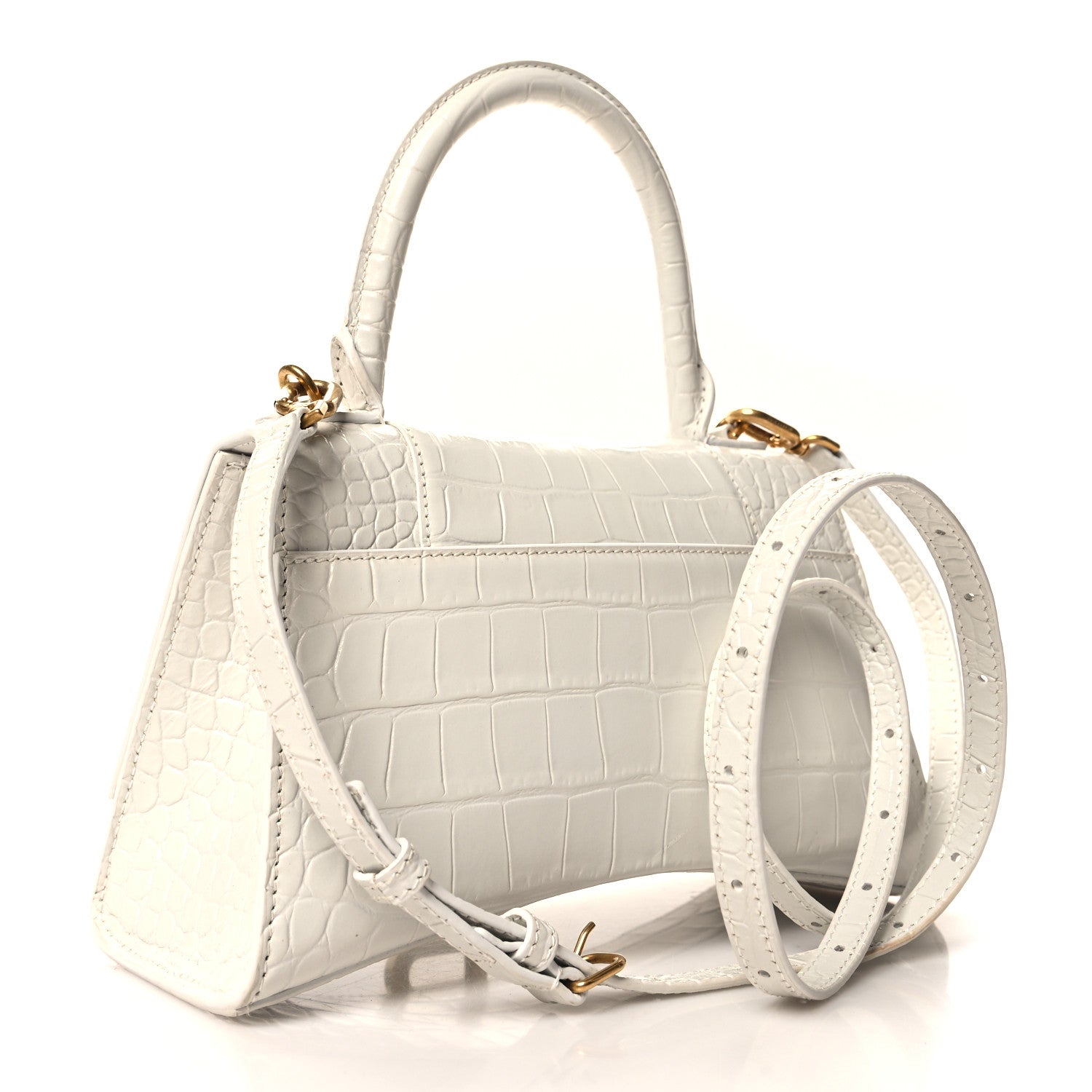 Balenciaga Shiny Calfskin Crocodile Embossed Small Hourglass Top Handle Bag White 3 of 10