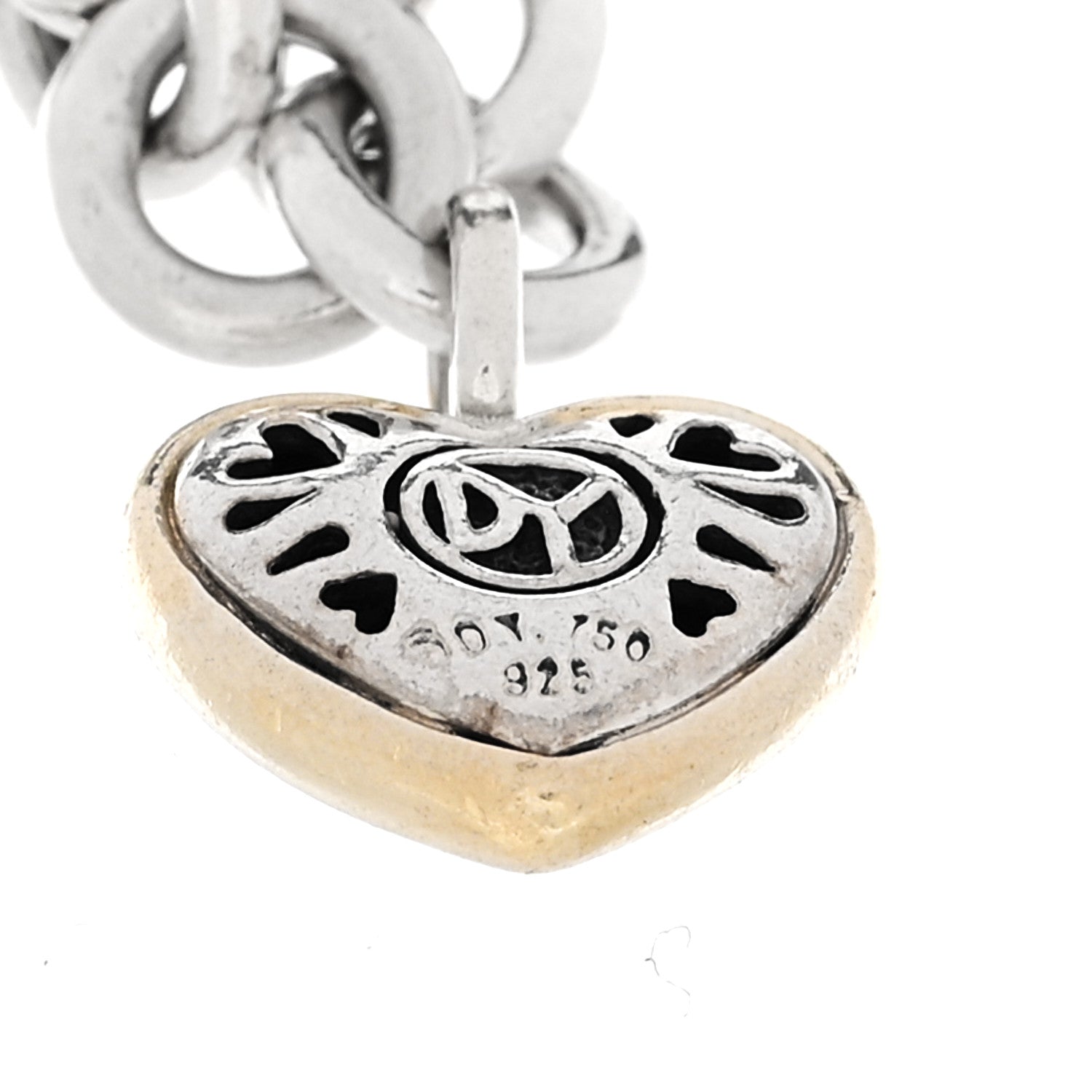 David Yurman Sterling Silver 18K Yellow Gold Cable Heart Charm Bracelet 3 of 4