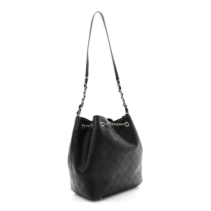 Chanel Calfskin Stitched Drawstring Bag Black 3 of 11