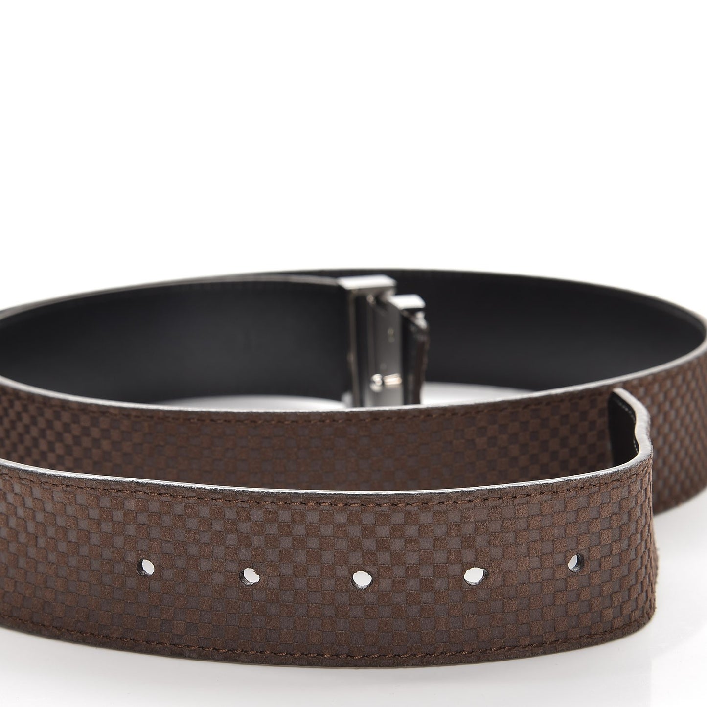 Suede Calfskin Mini Damier 40mm LV Initiales Belt 110 44 Moka