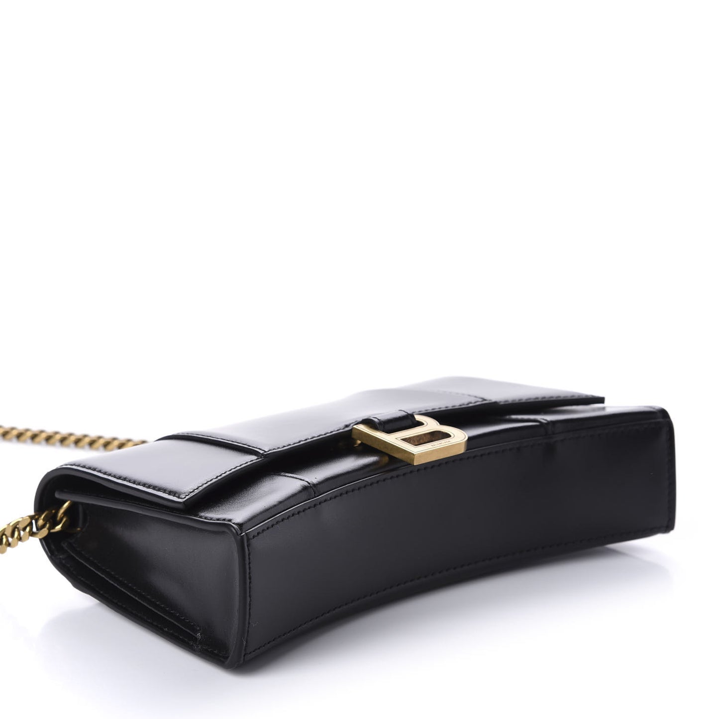 Shiny Box Calfskin Small Hourglass Evening Chain Bag Black