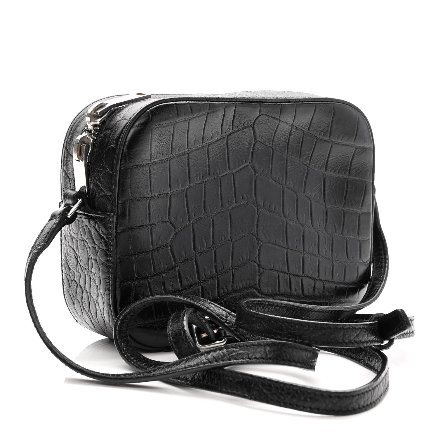 Saint Laurent Calfskin Crocodile Embossed Small Classic Monogram Camera Bag Black 3 of 11