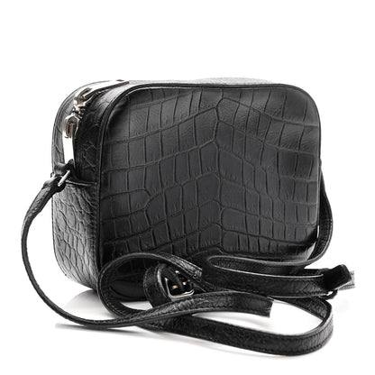 Saint Laurent Calfskin Crocodile Embossed Small Classic Monogram Camera Bag Black 3 of 11